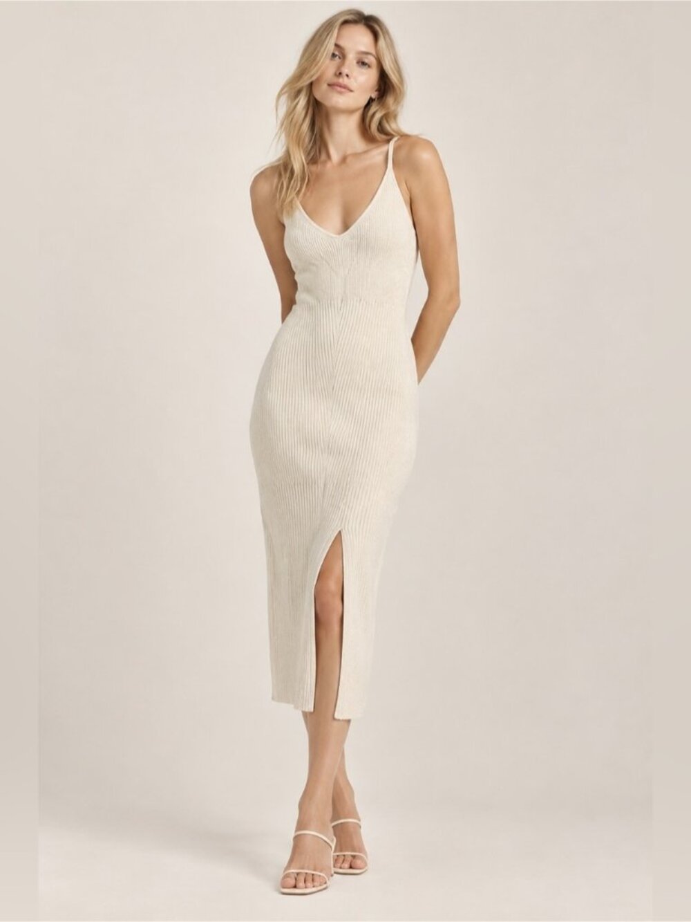 Abercrombie & Fitch Size S Cream Ribbed Knit Midi Dress